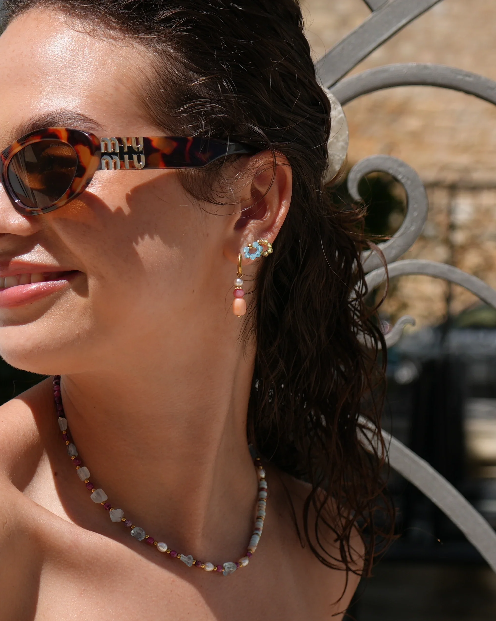 Corally - Boucles d'oreilles - Pierre naturelle - Acier inoxydable - Image 3