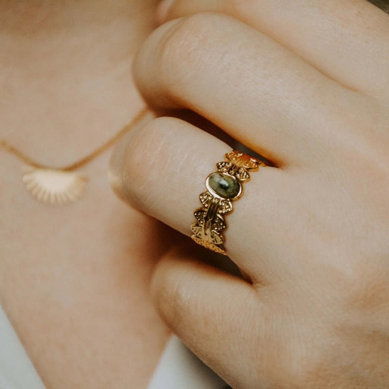 Didi - Bague - Pierre naturelle - Acier inoxydable - Ajustable - Image 2